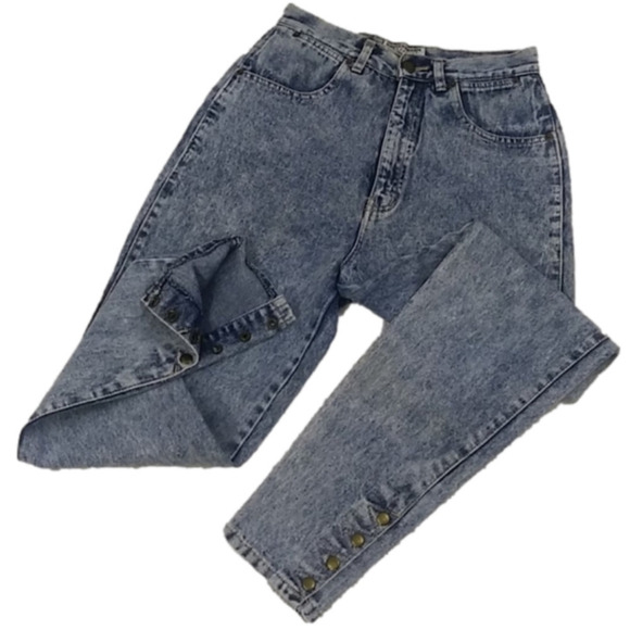 𝅺STEFANO International Vintage Acid Wash Three Pocket High Rise Tapered Jean - Picture 1 of 12